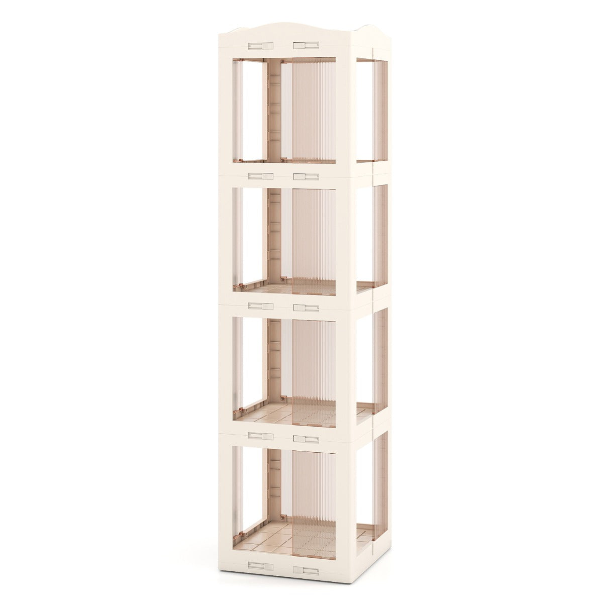 360° – Svängbar Bokhylla Ihopfällbar Ställhylla Transparent Kontorshylla – 36.5 x 36 x 141.5 cm – Vit