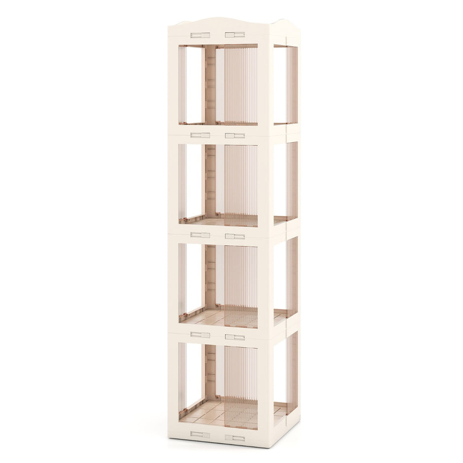 360° – Svängbar Bokhylla Ihopfällbar Ställhylla Transparent Kontorshylla – 36.5 x 36 x 141.5 cm – Vit