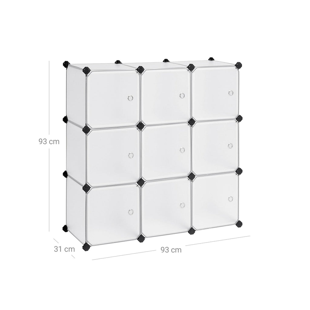 Racking System - 9 kuber - med dörrar - garderob och skoprack - vitt