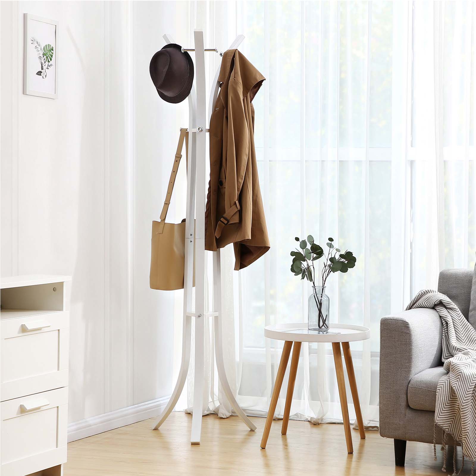 Pälsställ - Metall Standing Coat Rack - 176 cm High - 6 krokar - Vit