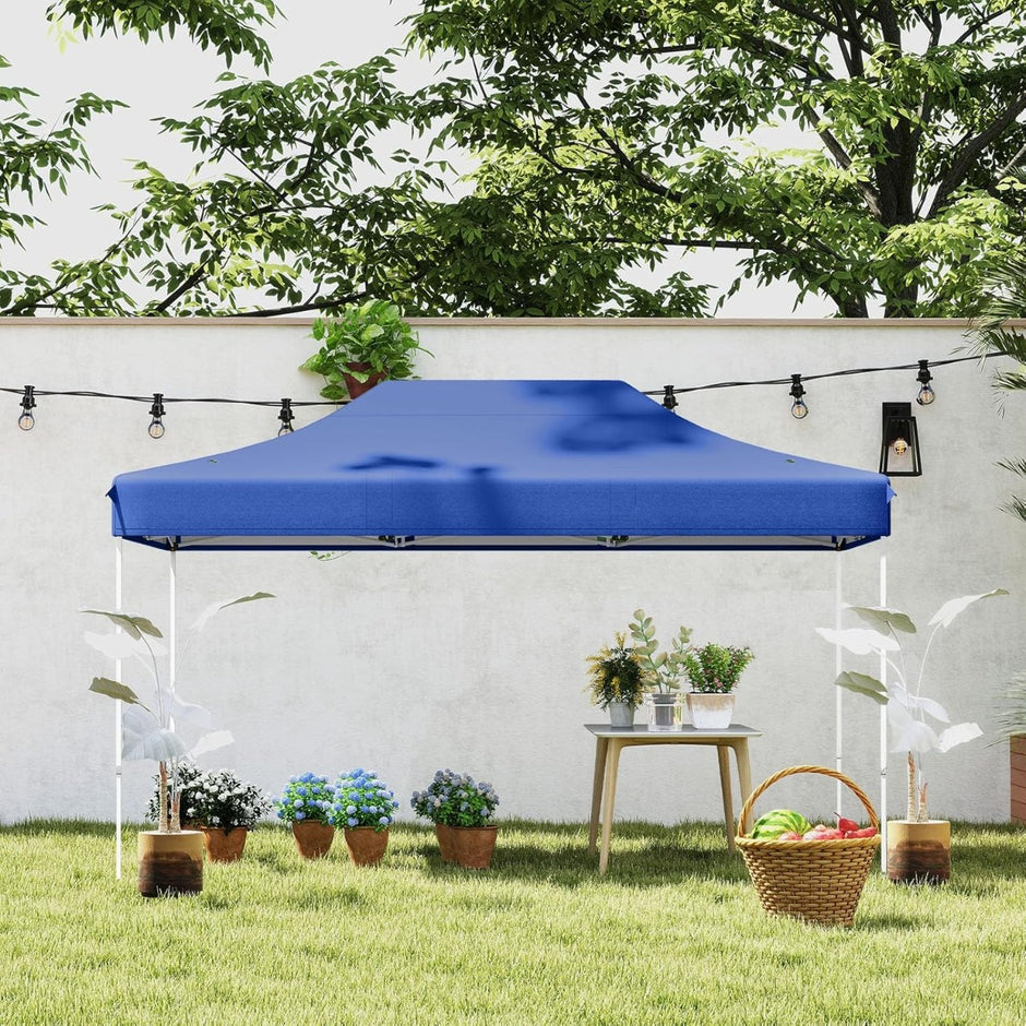 Faltpaviljong – med rullväska och rep Höjdjusterbar Pop Up Trädgårdspaviljong – 4 3 x 4,5 m – Mörkblå