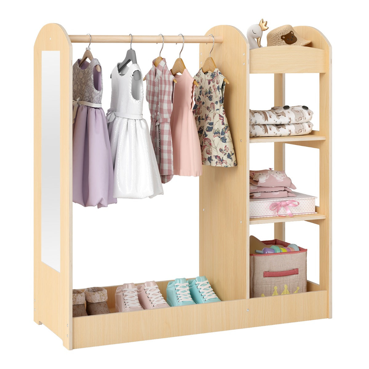Klädergarderob – för Barn Kostymgarderob med Spegel – 93.5 x 38 x 100 cm – Natur