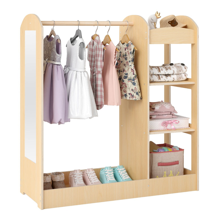 Klädergarderob – för Barn Kostymgarderob med Spegel – 93.5 x 38 x 100 cm – Natur