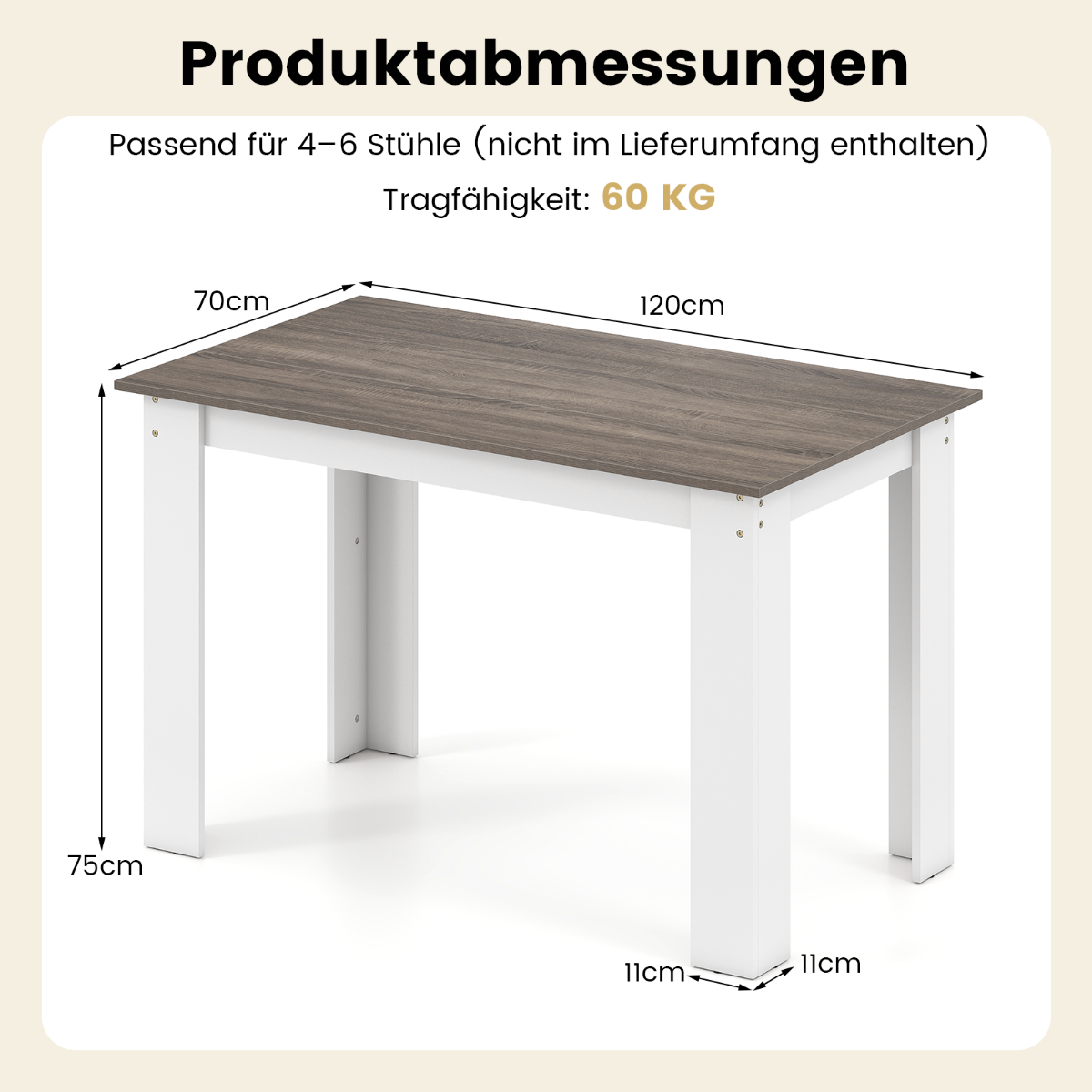 Matbord – för personer trä rektangulärt stort modernt köksbord vitt – 4-6 120 cm – Vit