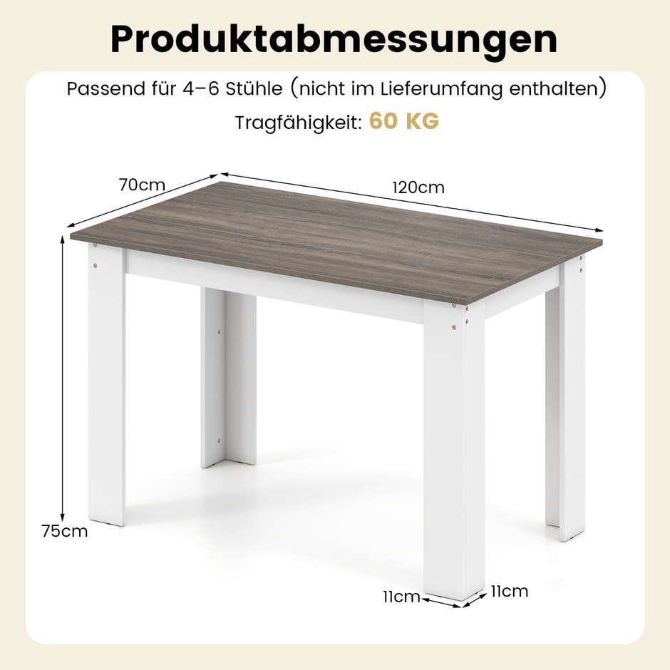 Matbord – för personer trä rektangulärt stort modernt köksbord vitt – 4-6 120 cm – Vit