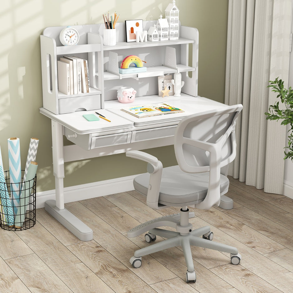Barnskrivbordsstol – med höjdjusterbar sitthöjd Barnroterbar hjul – 41-52 cm – Grå