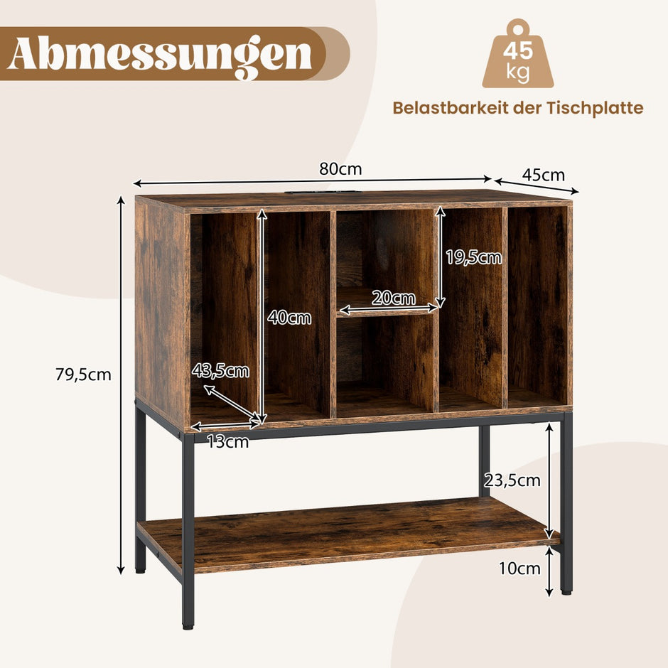 Skivspelareställ – med laddstation och vinylförvaring Sidoskåp Vinyldisplay Hylla – Kaffe
