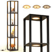 Golvlampa – med hyllor och dimbara LED lampor fotströmbrytare hörnhylla – 162 cm – Svart
