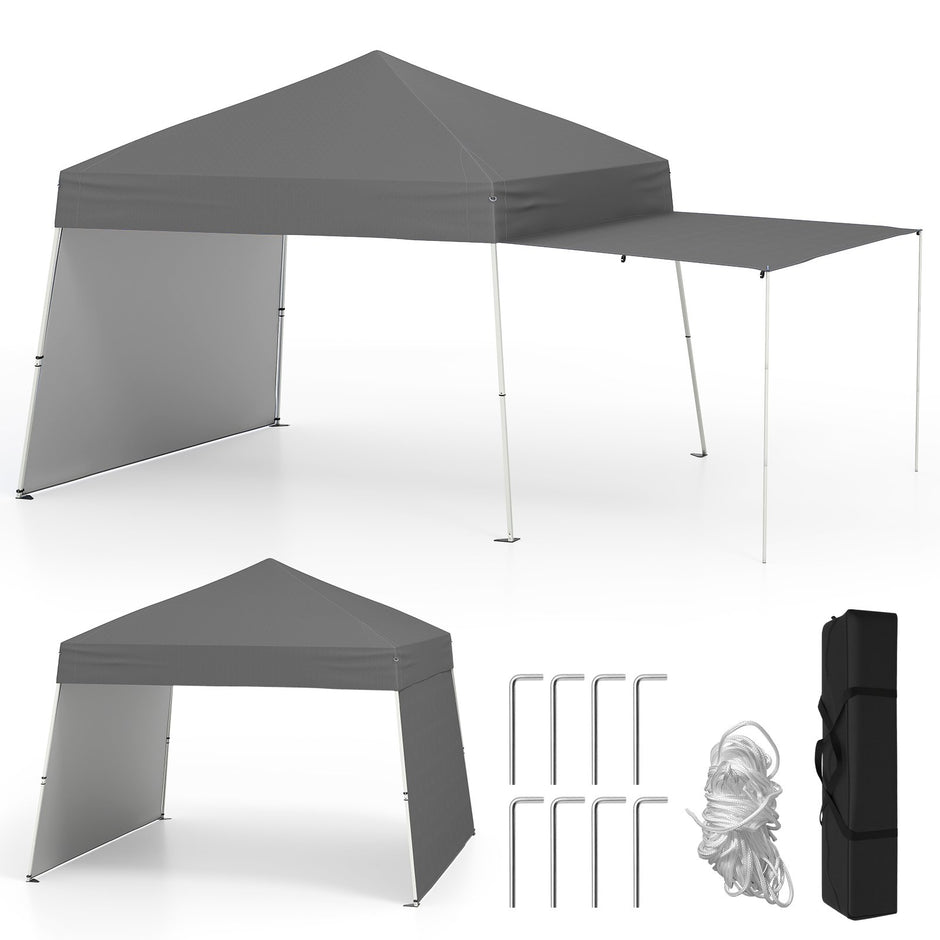 Pop – up Paviljong med omvandlingsbara sidoväggar till markis Campingtält Partytält – 2 430 x 280 cm – Grå