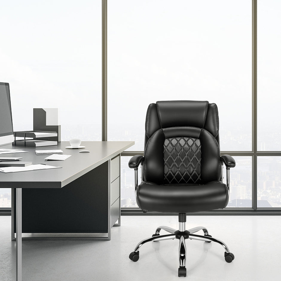 Ergonomisk – kontorsstol för chefer, belastningskapacitet upp till kg, skrivbordsstol med vippfunktion. – 225 – Svart
