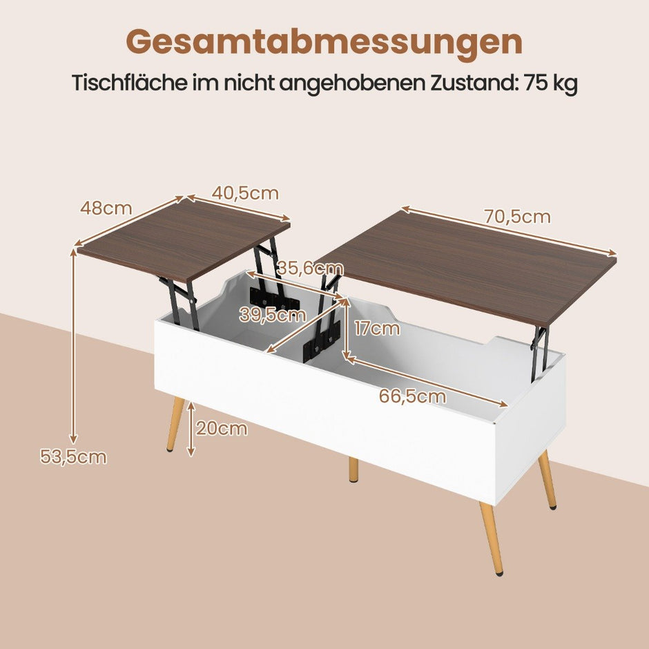 Höj – och sänkbart soffbord med lyftbar bordsskiva dolda förvaringsfack sidobord – 2 – Valnöt