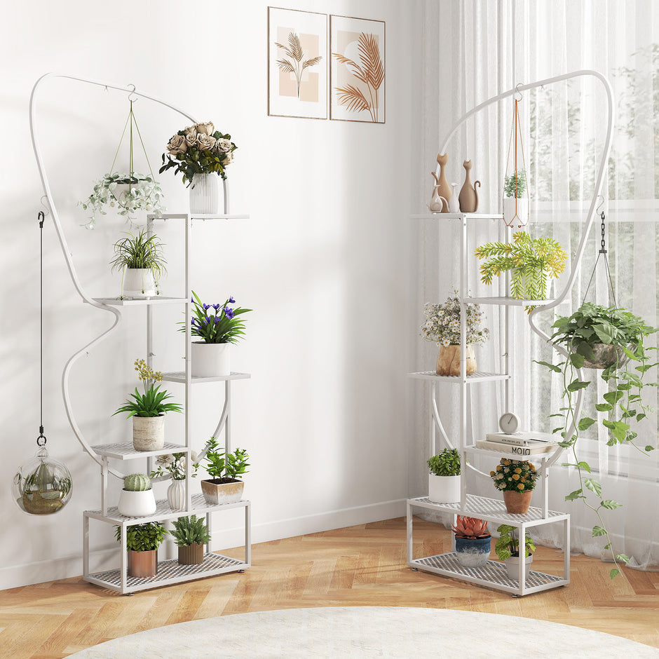 stegs – metall fjärilsformad växtställ med krokar blomhylla – 6 4 – Vit