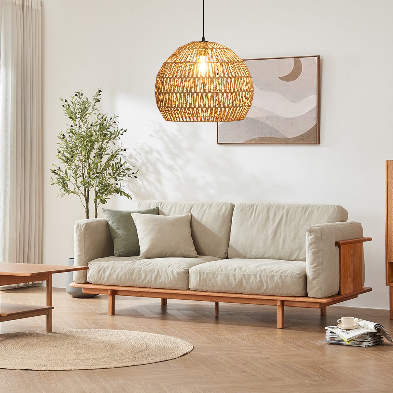 Flätad – pendellampa Boho taklampa med justerbar hänghöjd hänglampa – Brun