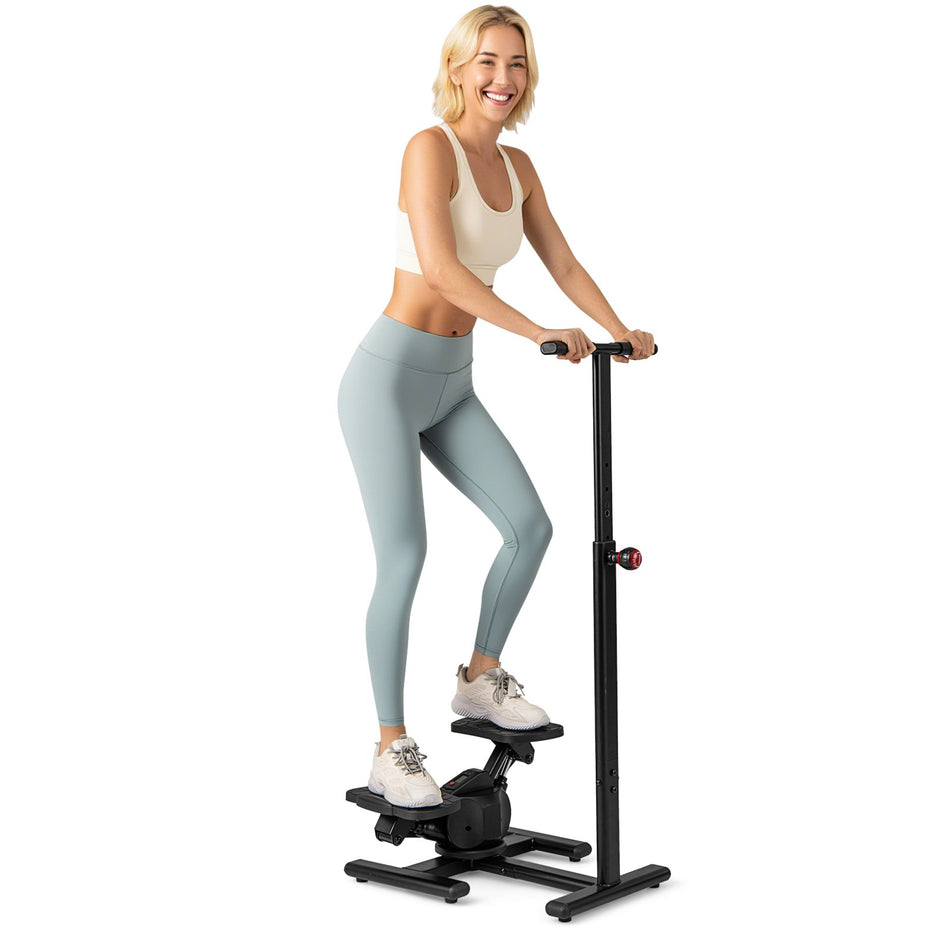 Stepper – för träning Twist Stair med höjdjusterbart handtag och halkfria pedaler – Svart