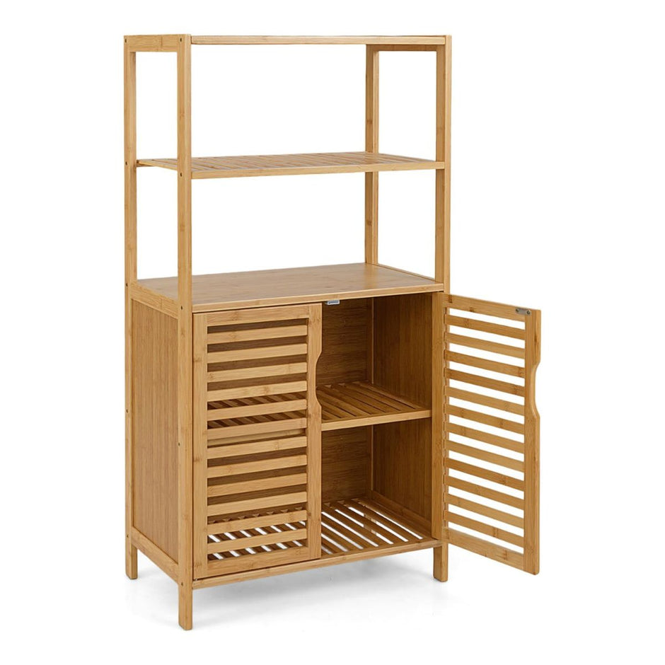Bambu – bokhylla med dörrar vånings lameldörrskåp – 4 60 x 33 x 116 cm – Natur