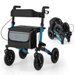 Fällbar – och lätt rollator med luftdäck sittplats i aluminium upp till i rullstol – 140 kg 2 1 – Blå