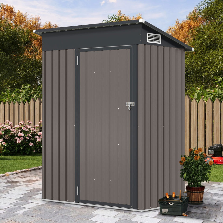 Trädgårdshus – Metall | m³ redskapsbod med pulpettak – 150 x 90,5 x 185 cm 1,5 – Ljusgrå