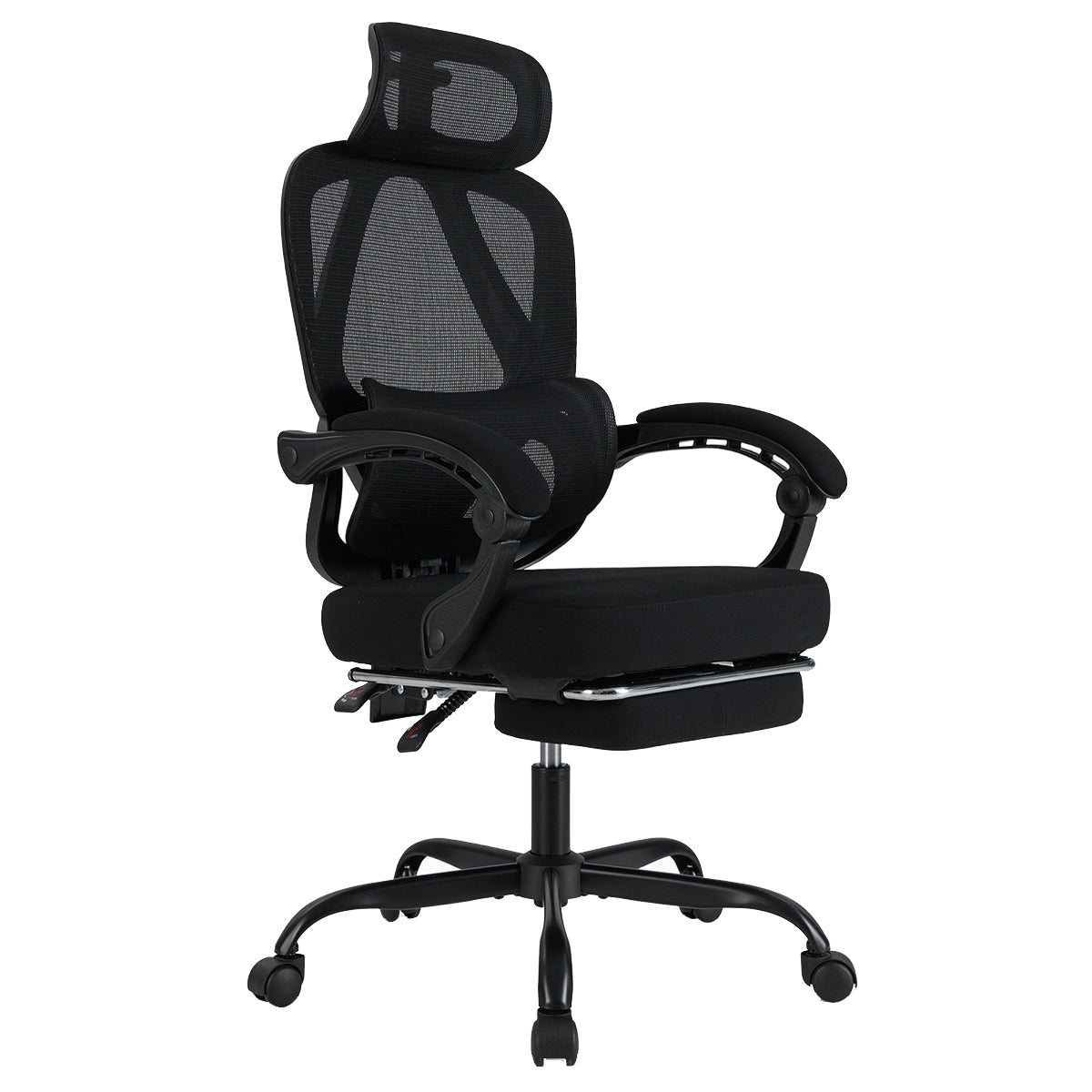 Ergonomisk – kontorsstol med inbyggd fotstöd, skrivbordsstol justerbart ryggstöd, snurrstol för hemmet – Svart