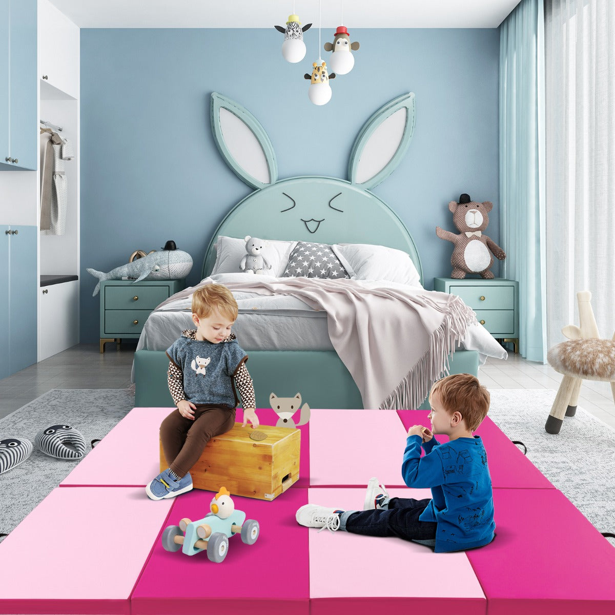 Mjuk – golvmatta av konstläder med bärhandtag och klätterlås, hot pink – 300 x 117 x 5 cm – Röd och rosa