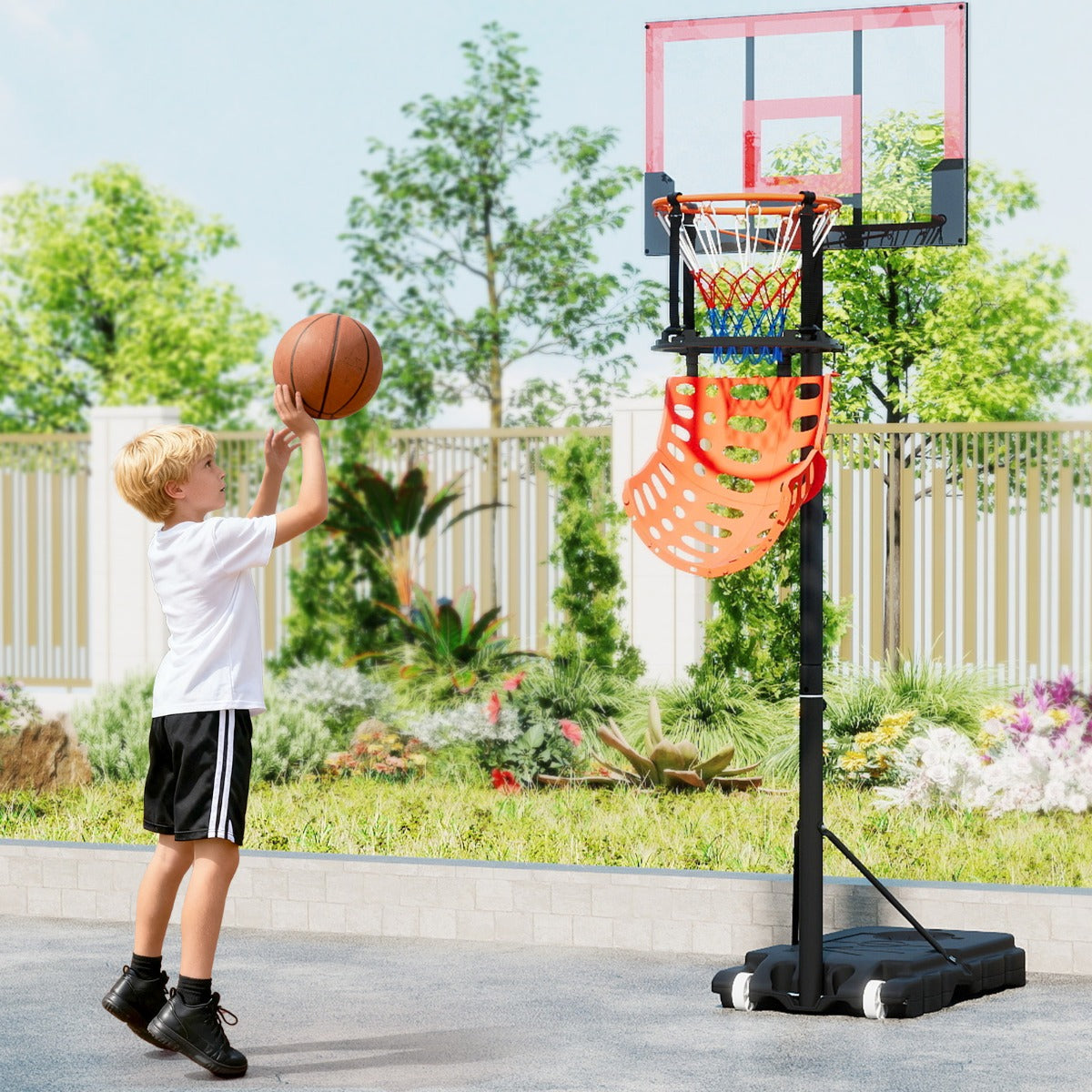 Basket – Bollar Tillbakavändare med Verktygsfri och Avtagbar Krok 360° Svängbar Rebounder – 4 – Orange