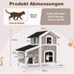 Kattenshus – Utomhus vånings kattstuga Kattvilla med asfaltstak – 2 100 x 64 x 82,5 cm – Grå