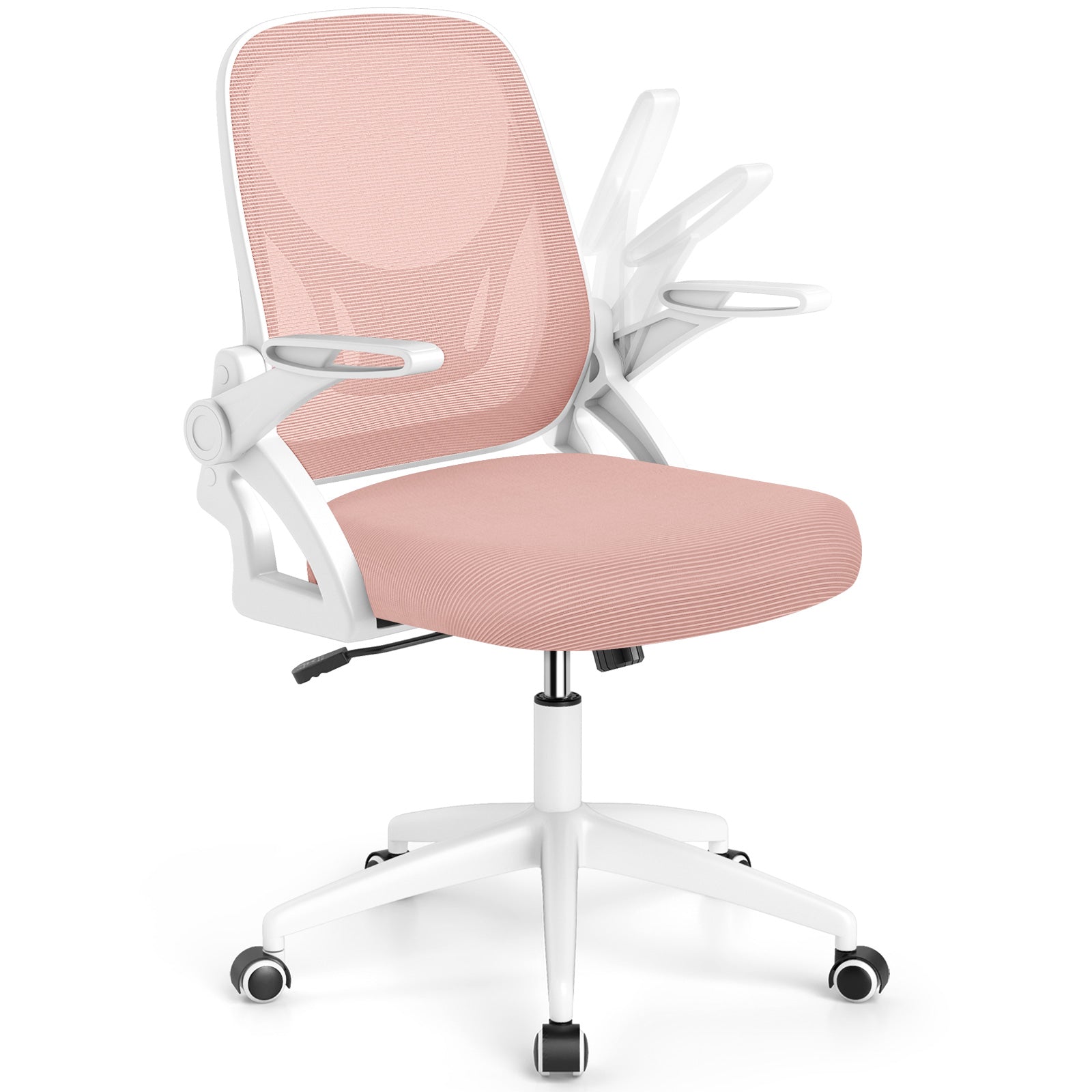 Ergonomisk – kontorsstol med fällbara armstöd och gungfunktion, skrivbordsstol – Rosa