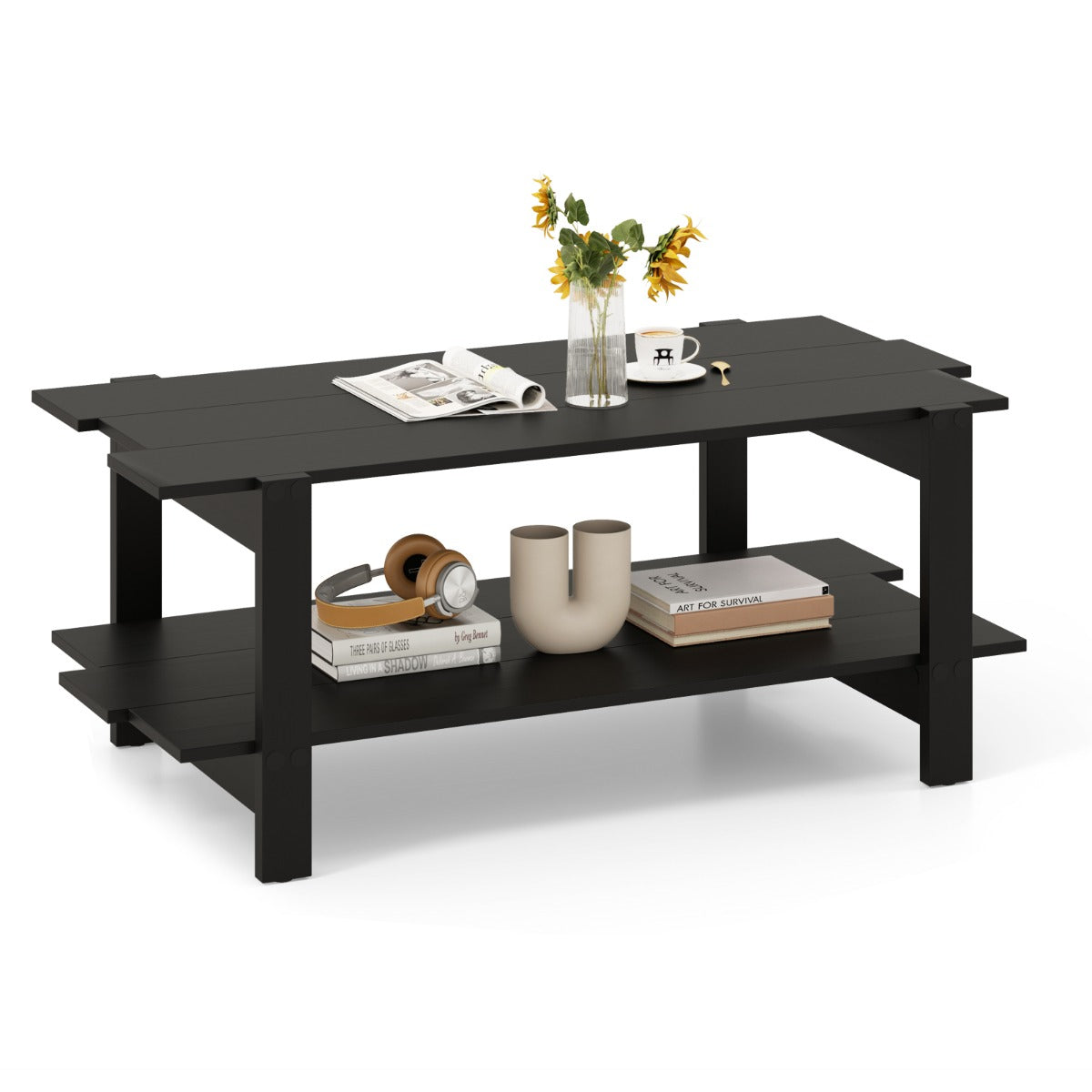 stegs – soffbord med förvaring, kaffebord, rektangulärt sidobord, accentbord – 2 – Svart