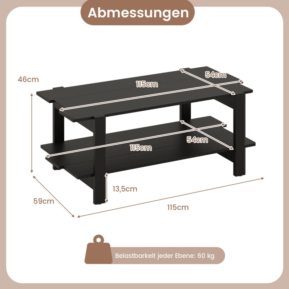 stegs – soffbord med förvaring, kaffebord, rektangulärt sidobord, accentbord – 2 – Svart