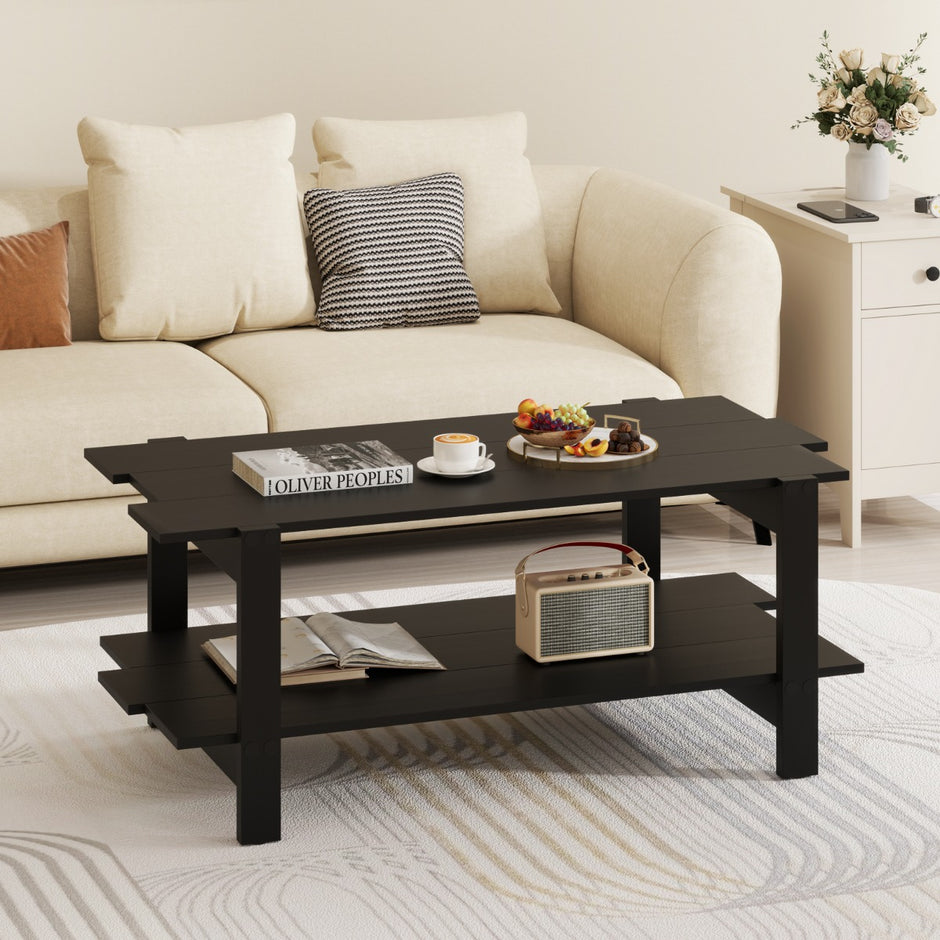 stegs – soffbord med förvaring, kaffebord, rektangulärt sidobord, accentbord – 2 – Svart