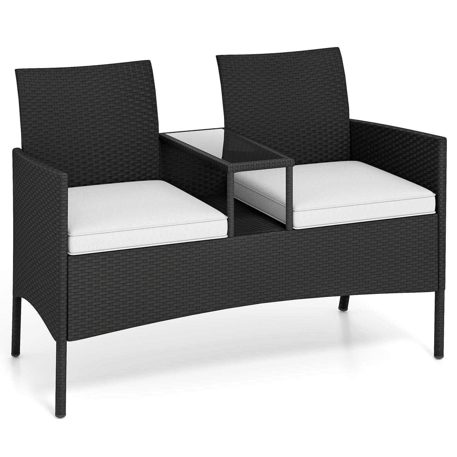 Trädgårdsbänk – med bord sits Polyrattan sittbänk sittgrupp trädgårdsmöbler terrassmöbler – 2 – Svart