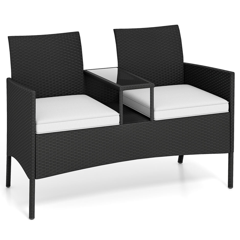 Trädgårdsbänk – med bord sits Polyrattan sittbänk sittgrupp trädgårdsmöbler terrassmöbler – 2 – Svart