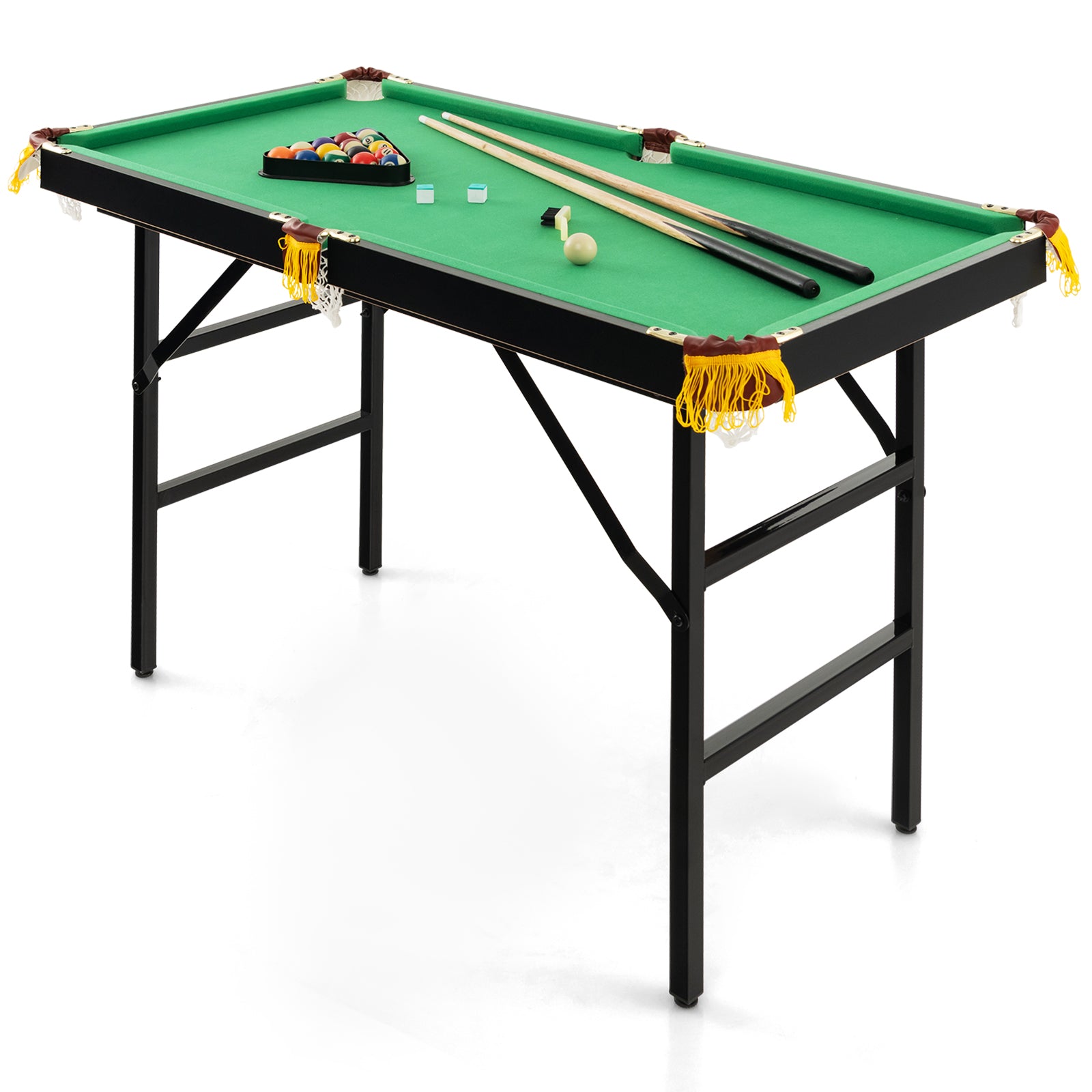 Fällbart – biljardbord med tillbehörsset poolbord köer kritor triangel och borste – 2 2 122 x 64 x 78 cm – Grön