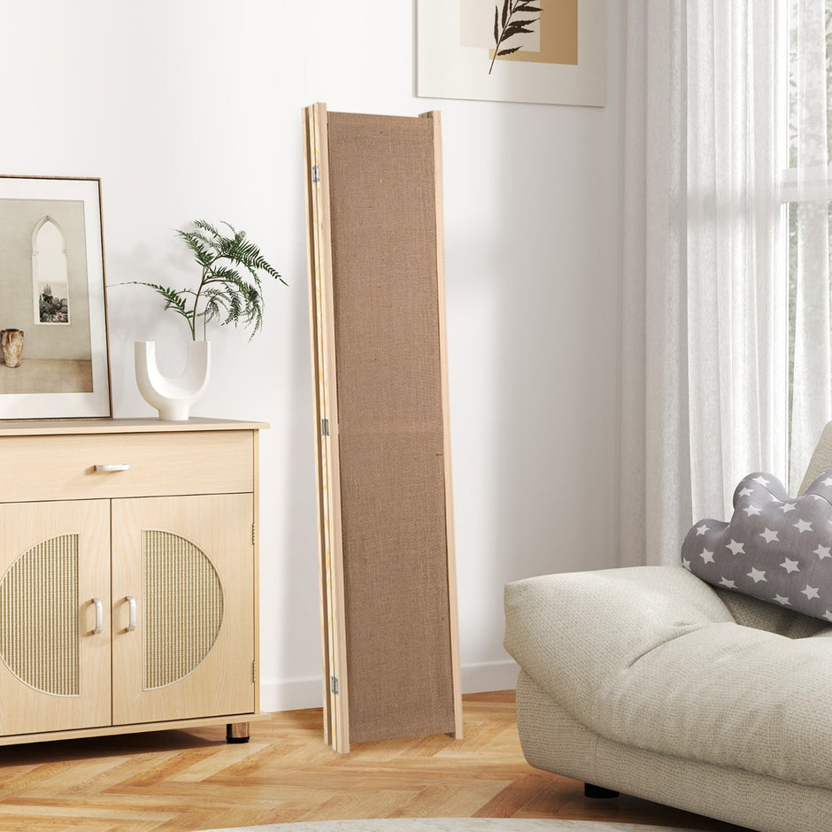 Paravent – med krokar och förvaringsfickor rumsavdelare skiljevägg – 2 4 170 x 121 cm – Natur