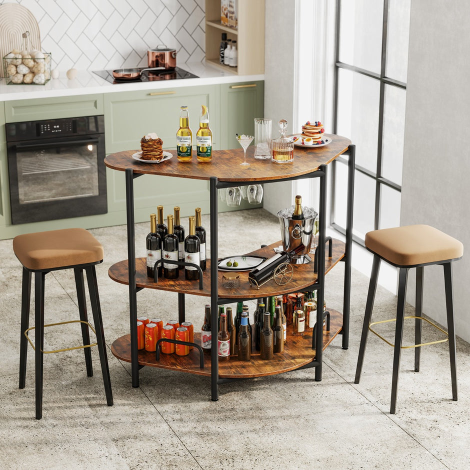 nivåer – kök bardisk med glasställ och metallram husbar köksbänk minibaren – 3 – Brun