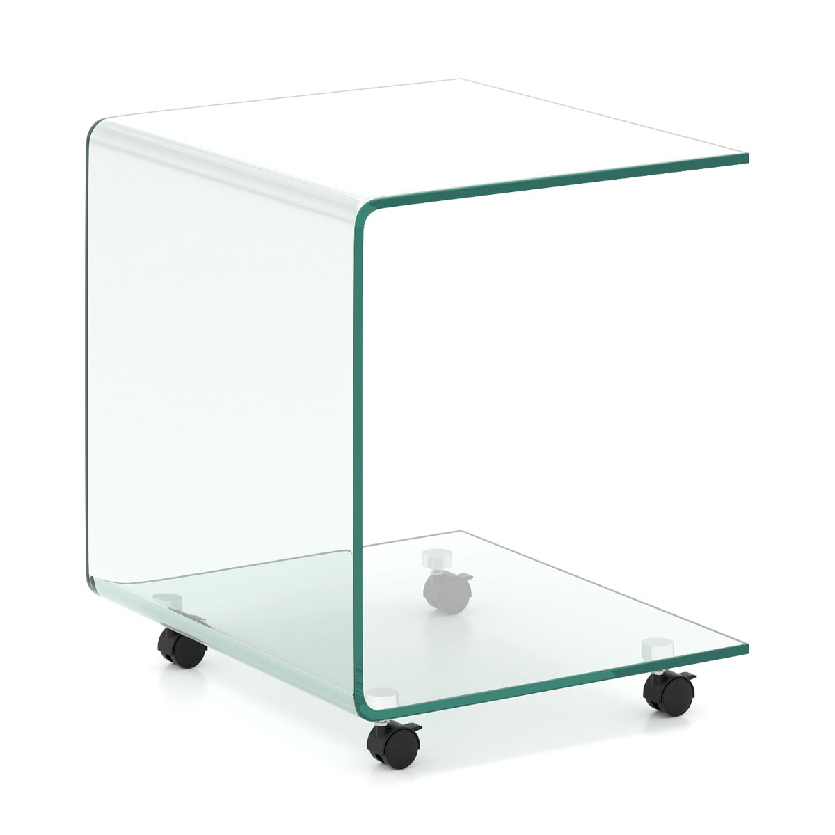Sidobord – i härdat glas med hjul C formad Nattduksbord Soffbord Kaffebord Transparent – Genomskinlig