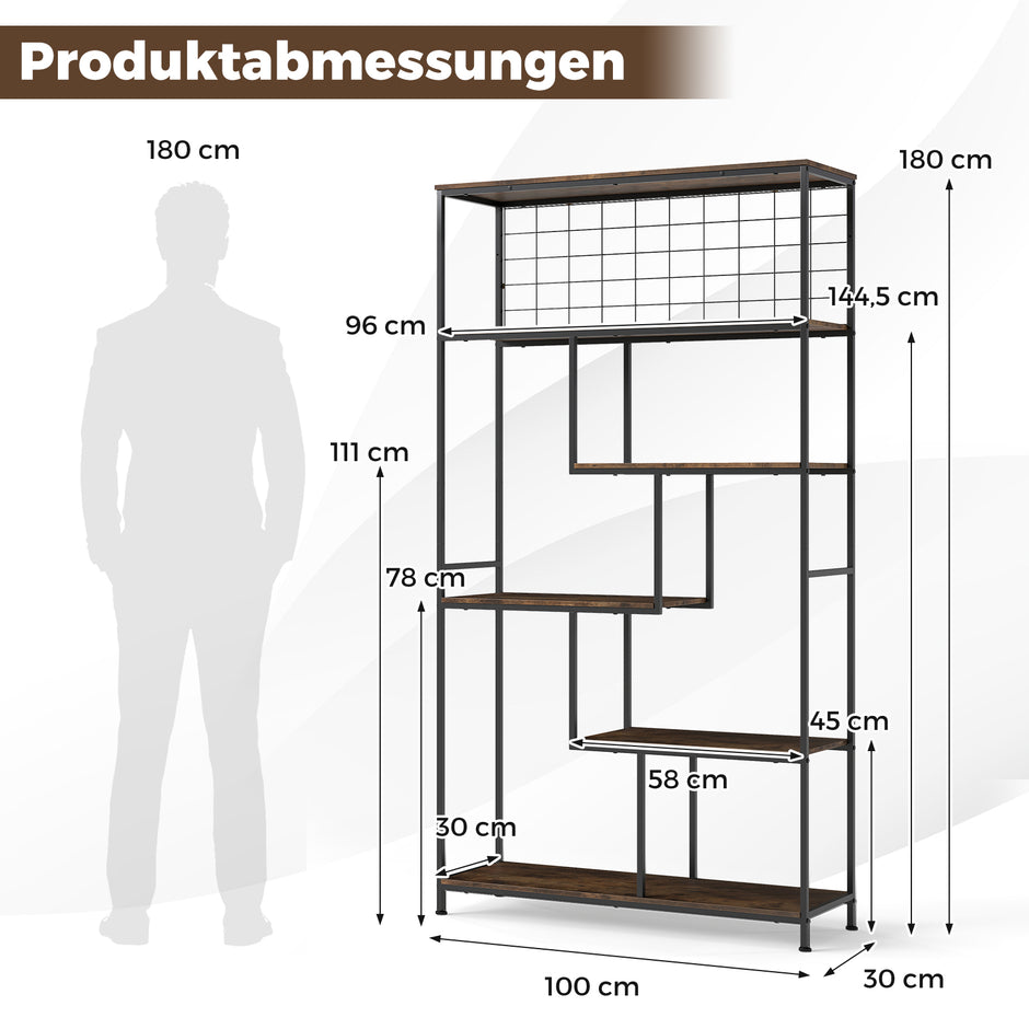 stegs – högt bokhylla fristående växtställ med metallnät geometrisk rustik brunt – 6 – Rustik brun