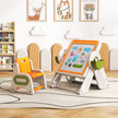 i – Byggklossbord och Staffli Set med Vändbar Bordskiva Konststaffeli Spelbord – 6 1 – Orange