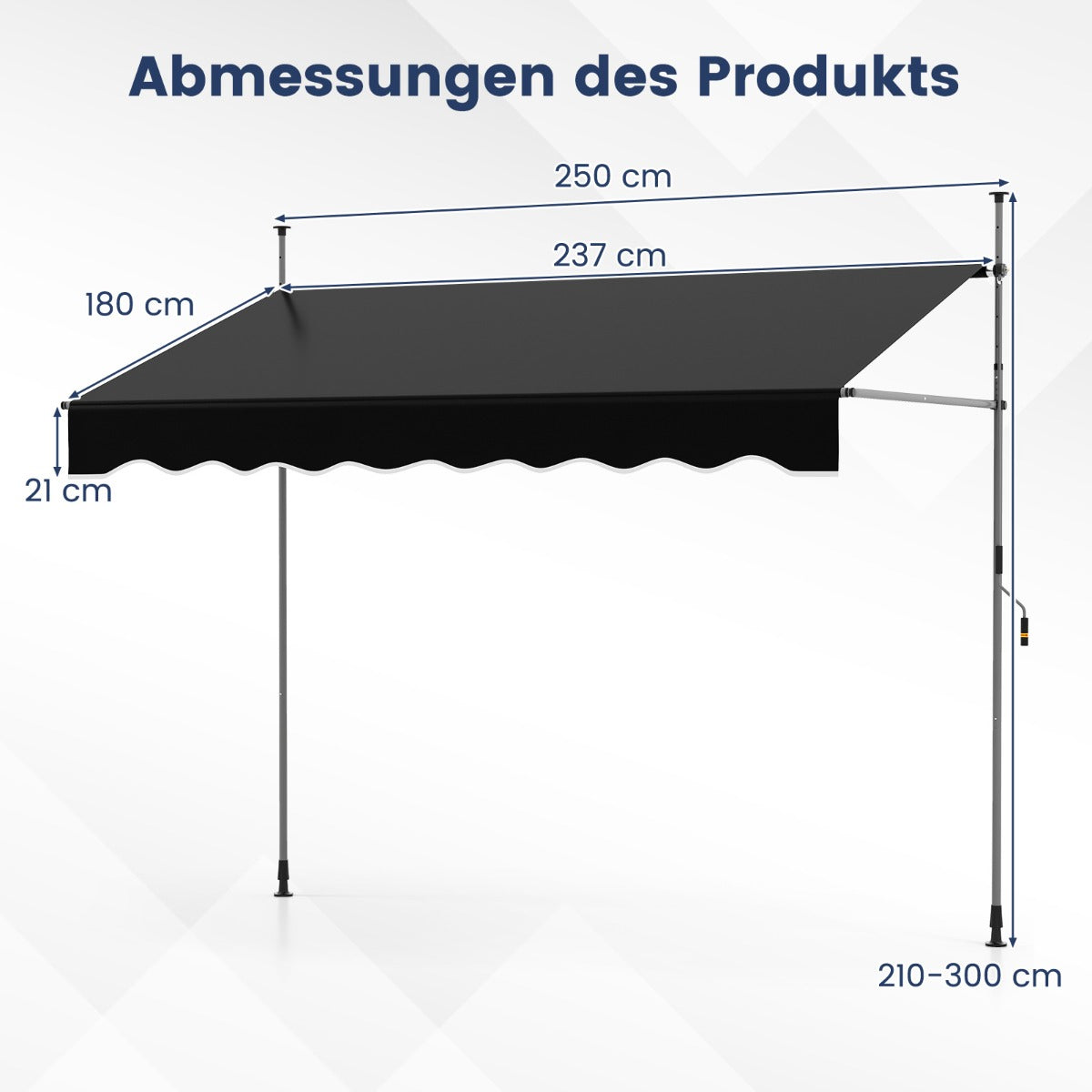 Klemmmarkis – utan borrning med vev Höjdjusterbar och UV beständig – 250 cm – Svart