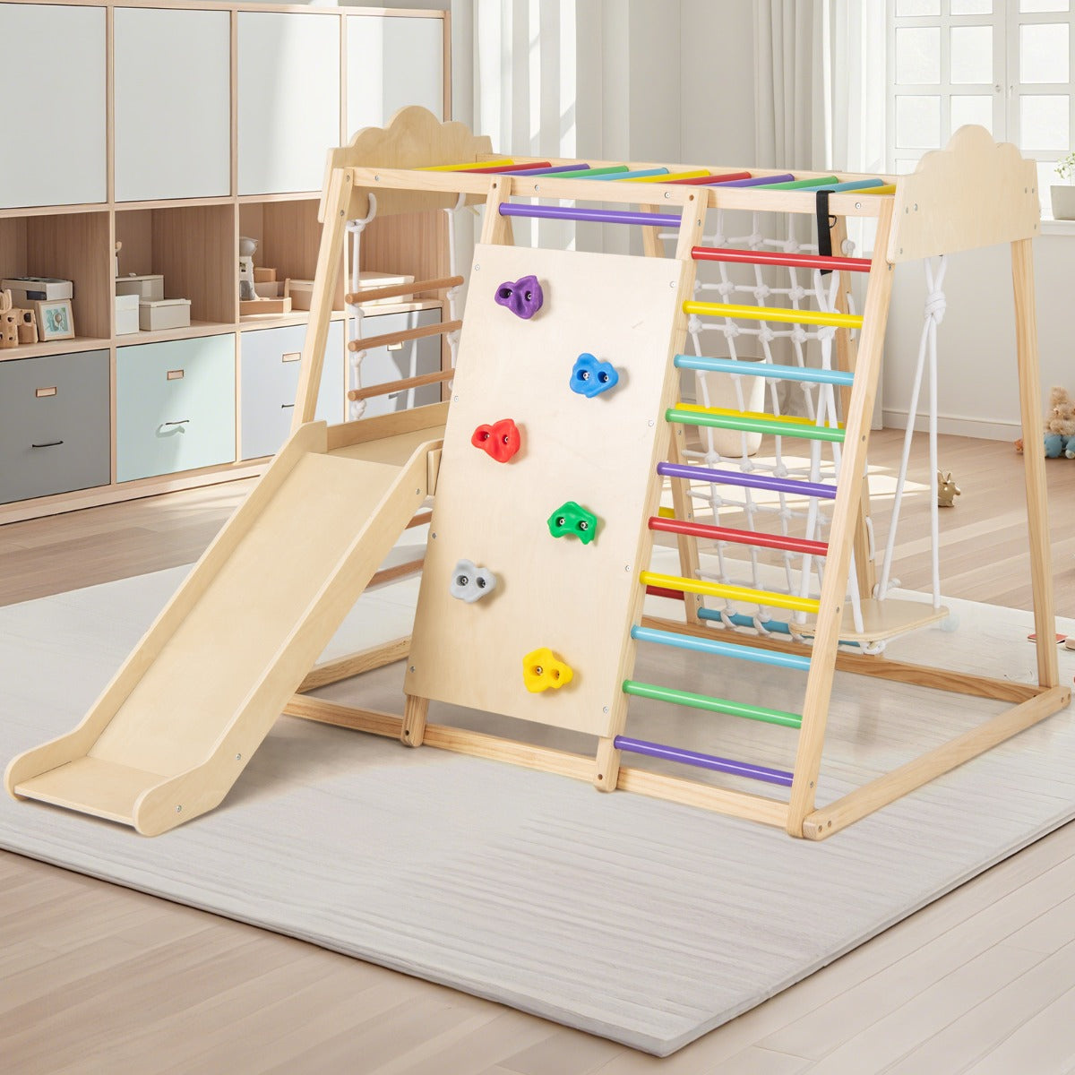 i – djungelgymnastikset i trä Montessori klätterleksaker med klätterstänger Flerfärgad – 8 1 – Färgglad