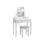 Toalettbord - Make -Up -bord - med spegel - 5 lådor - LED -belysning - vit