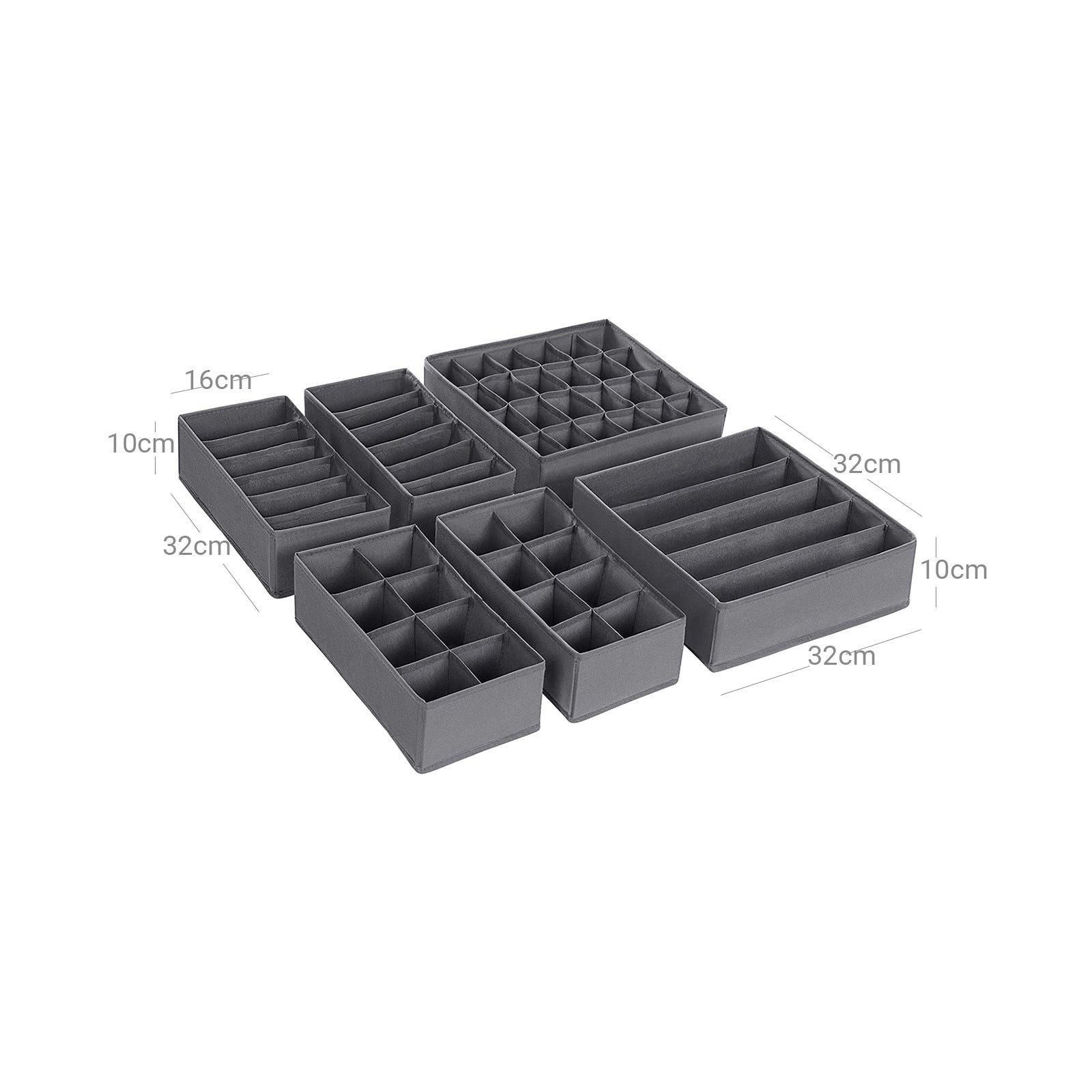 Opbergdozen - Set van 8 - Lade-Organizer - Opvouwbaar - Grijs
