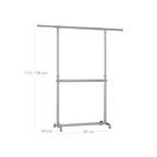 Kläder rack-utdragbara 2 stavar-på hjul-justerbara-113-198 cm