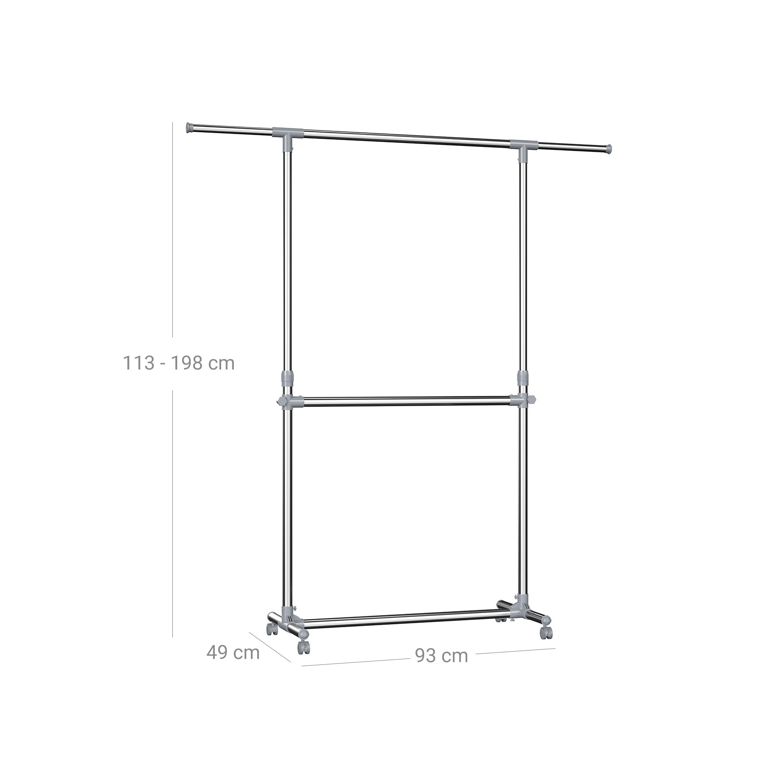 Kläder rack-utdragbara 2 stavar-på hjul-justerbara-113-198 cm