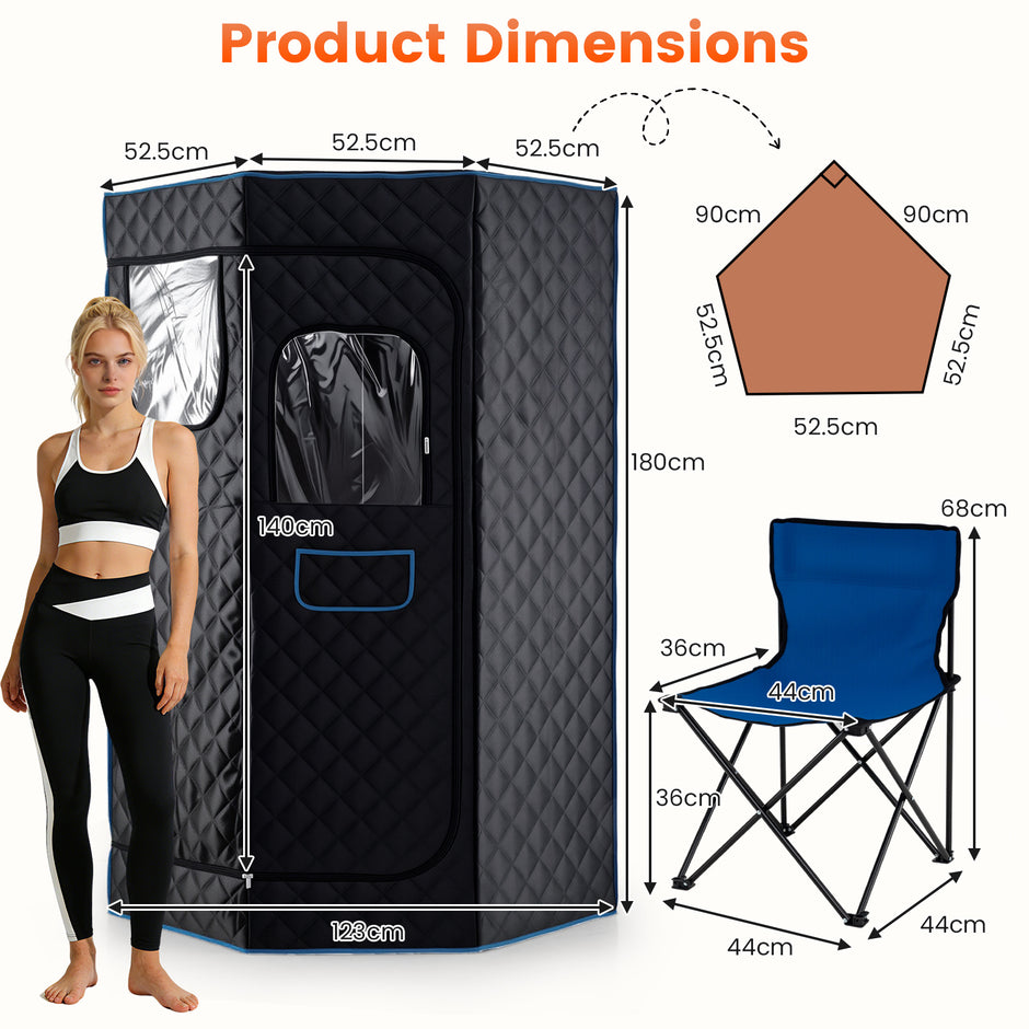 Bärbar – ångbastu för hemmabruk med temperaturlägen, bastutält fjärrkontroll och timer, svart färg – 9