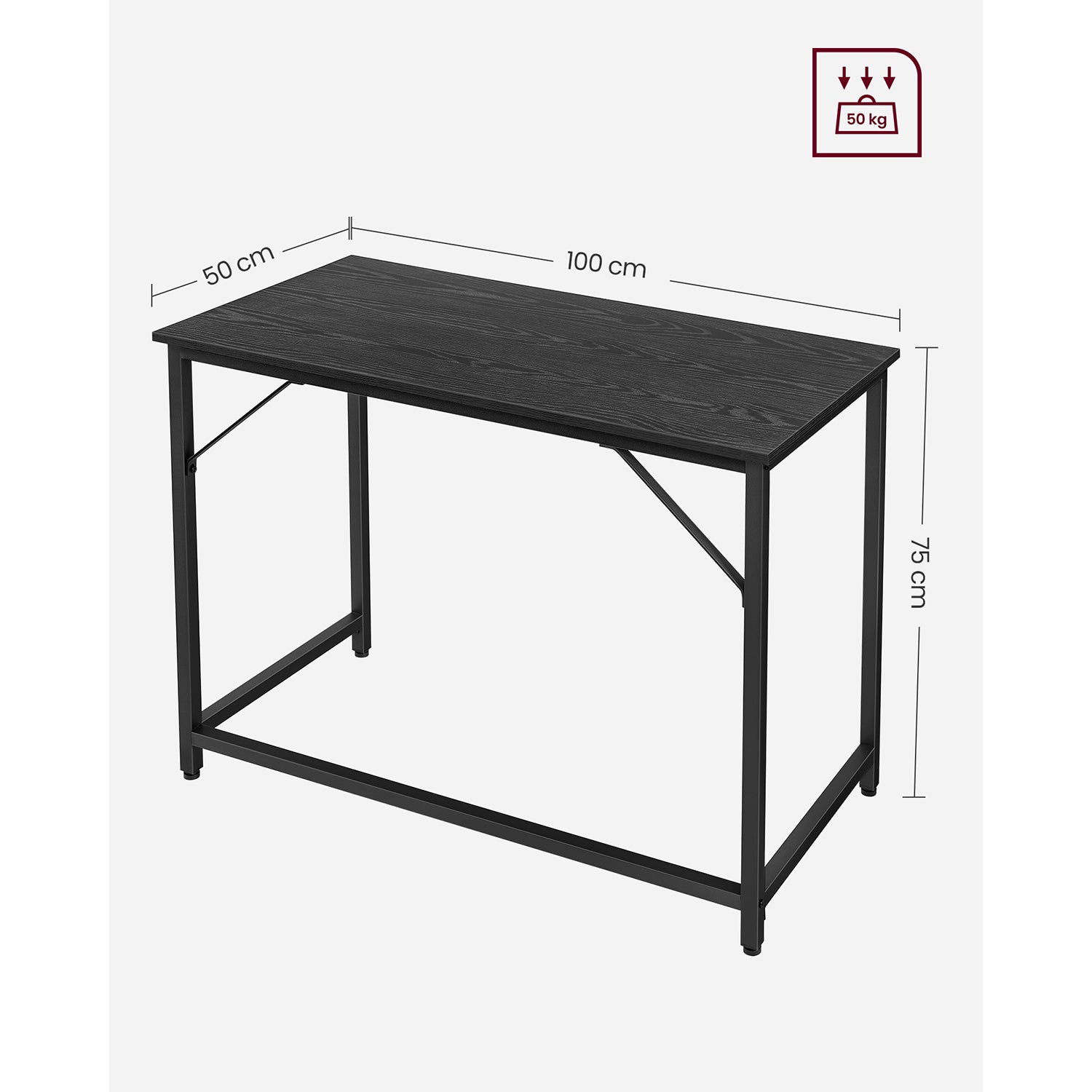 Bureau - 100 x 50 cm - Staal - Industrieel Design - Zwart