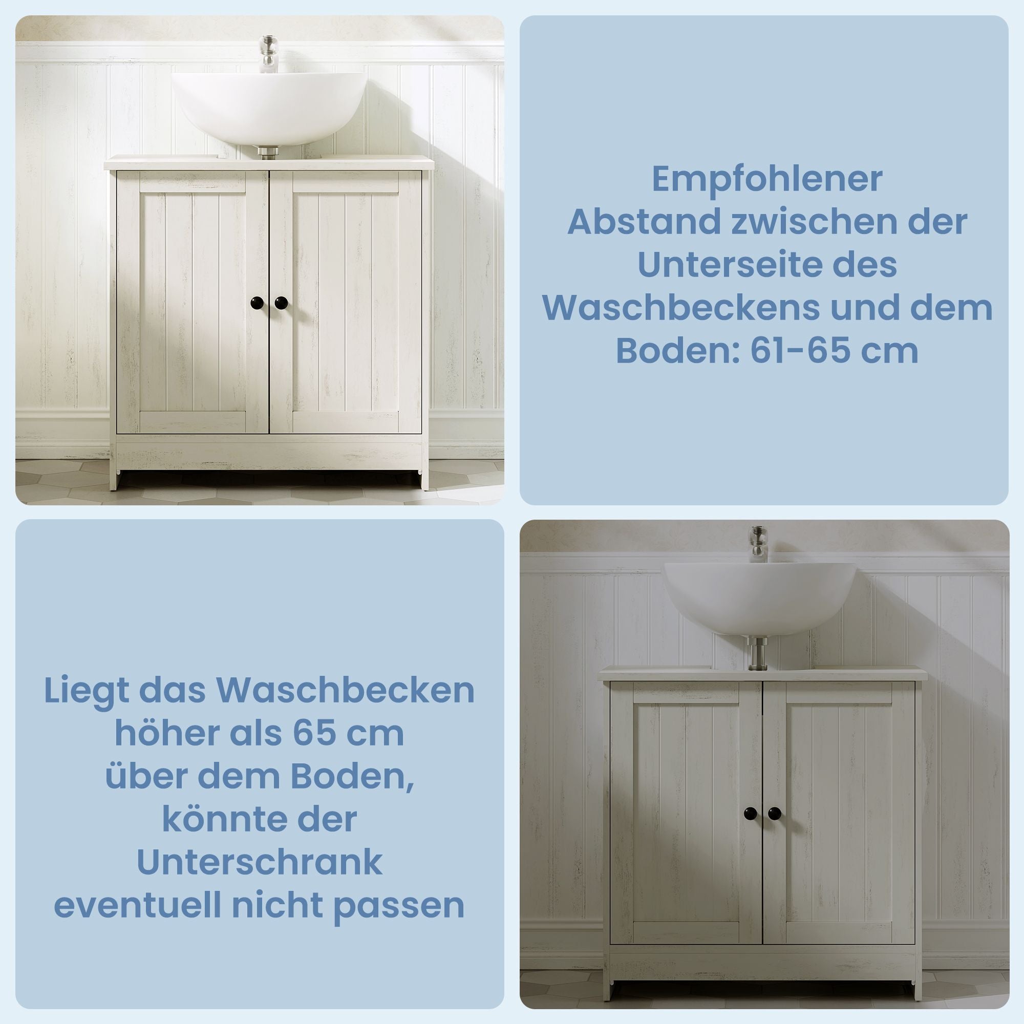 Wastafelmeubel - Montage Zonder Gereedschap - Verstelbare Plank - Vintage Wit