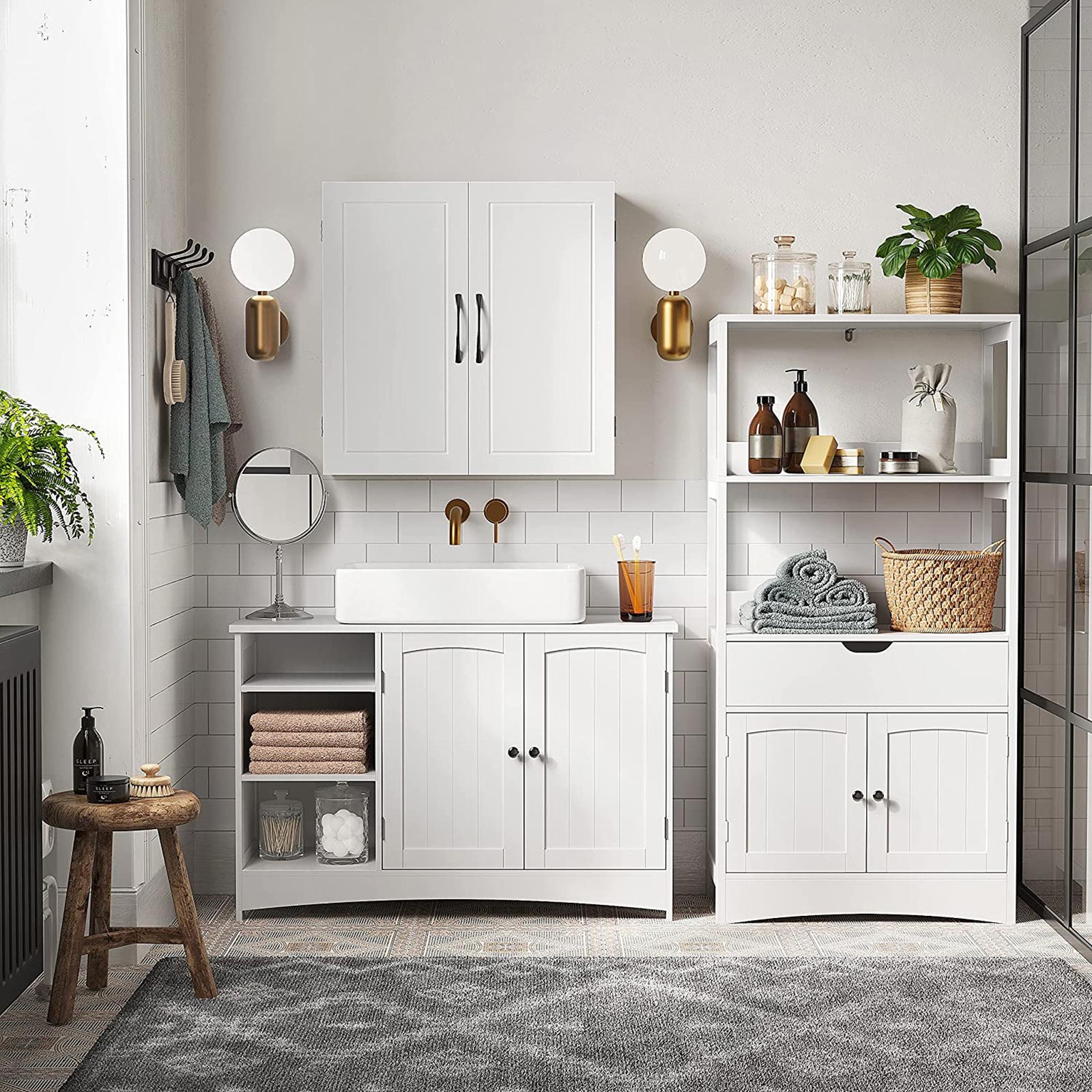 Tvättmöbler - extra långt basskåp - badrumsmöbler - vitt