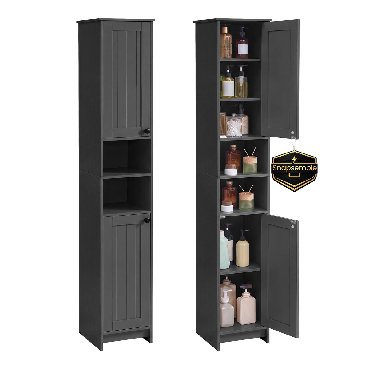 Badkamerkast – Smal en Hoog – 2 Deuren – Verstelbare Planken – 30 x 30 x 170 cm – Inktzwart