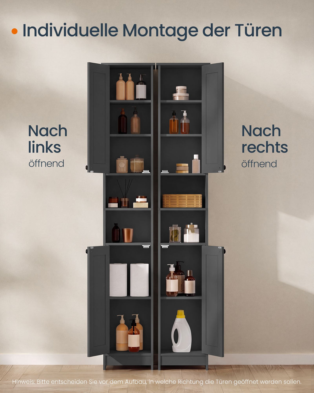 Badkamerkast – Smal en Hoog – 2 Deuren – Verstelbare Planken – 30 x 30 x 170 cm – Inktzwart