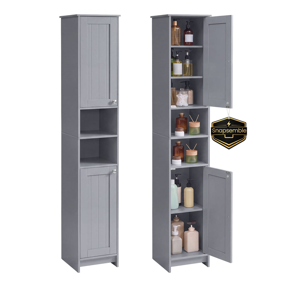 Badkamerkast – Smal en Hoog – 2 Deuren – Verstelbare Planken – 30 x 30 x 170 cm – Duifgrijs